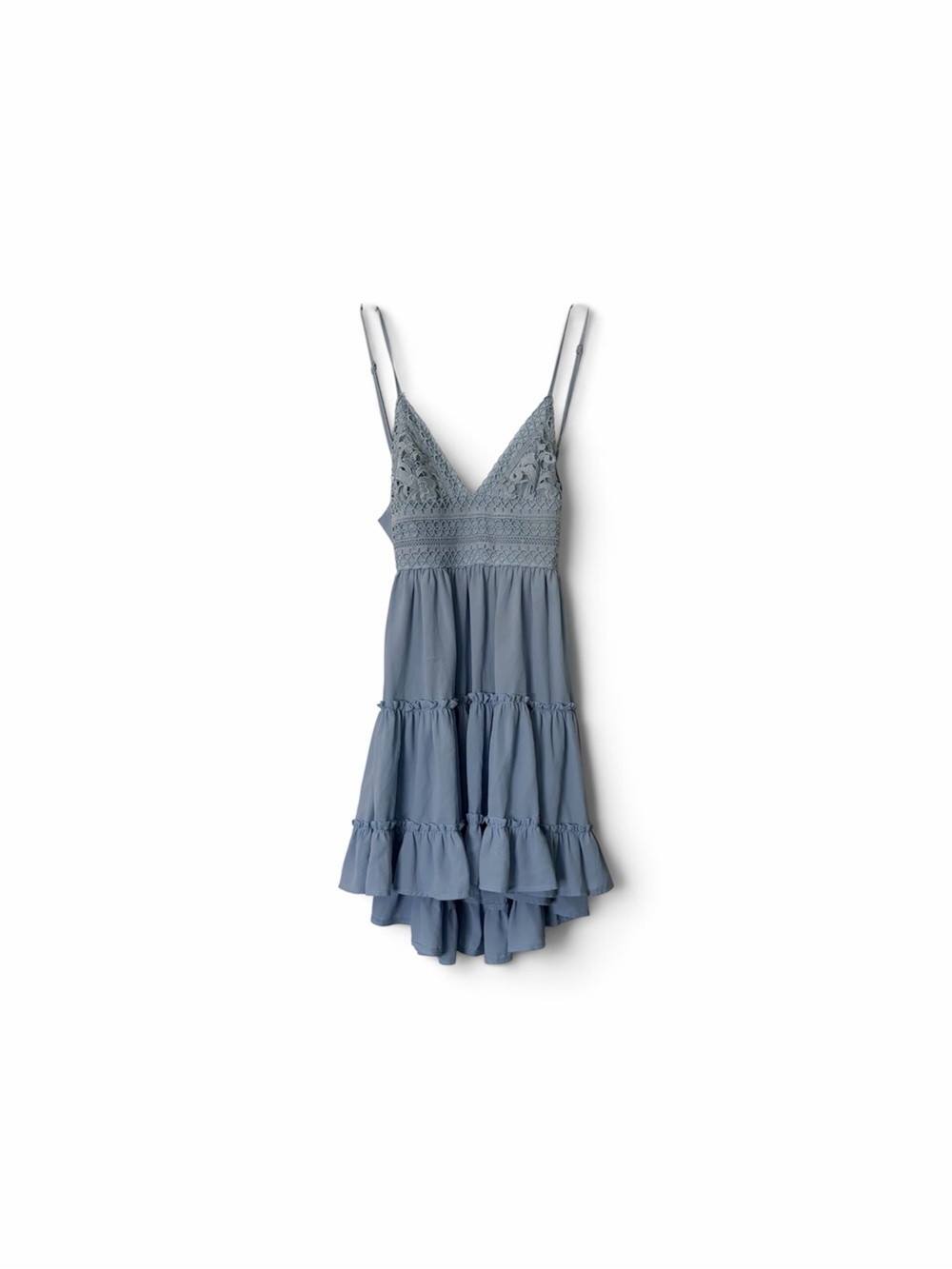 Lace-Trim Blue Tiered Slip Dress